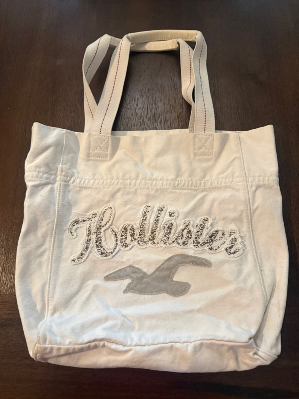 Hollister Off-White Canvas Tote with Embroidered Logo